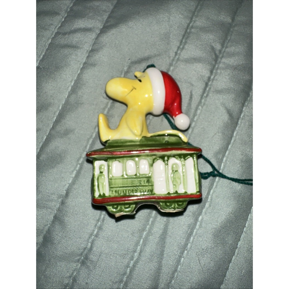 Vtg Woodstock on Cable Car Ceramic‎ Ornament Peanuts 1972 United Feature Synd